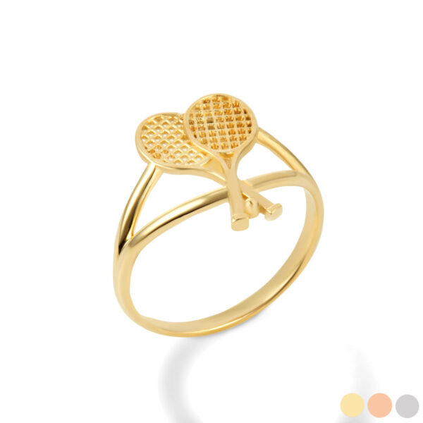 Gold Tennis Rackets Sports Ring (Available in Yellow/Rose/White Gold)