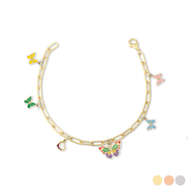 Gold Butterfly Enamel Heart Charm Paperclip Chain Link Bracelet (Available in Yellow/Rose/White Gold) - Image 2