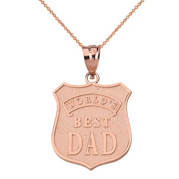 Solid Gold Matte And Shiny World's Best Dad Badge Pendant Necklace (White. Yellow, Rose)