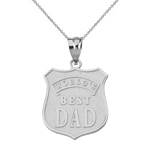 Solid Gold Matte And Shiny World's Best Dad Badge Pendant Necklace (White. Yellow, Rose) - Image 2