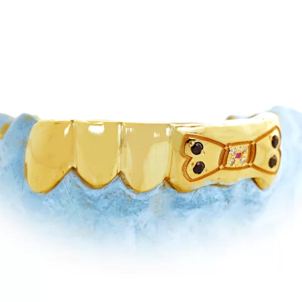 6 Teeth In Yellow Gold With Engraved Dog Bone