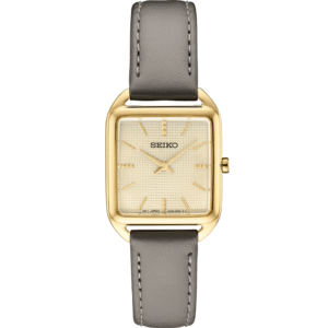 Seiko SWR090 Quartz Gold Tone Grey Leather Ladies Watch