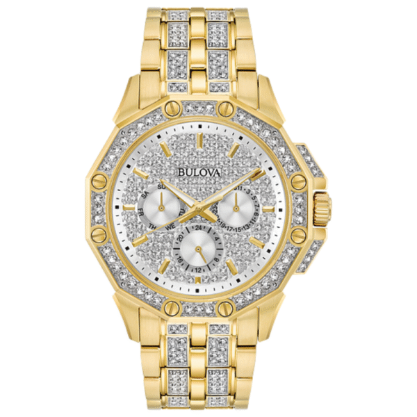98C126 Bulova Crystal Silver Dial Gold-Tone Men's Watch