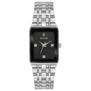 96P202 Bulova Quadra Diamond Black Dial Silver-Tone Ladies Watch