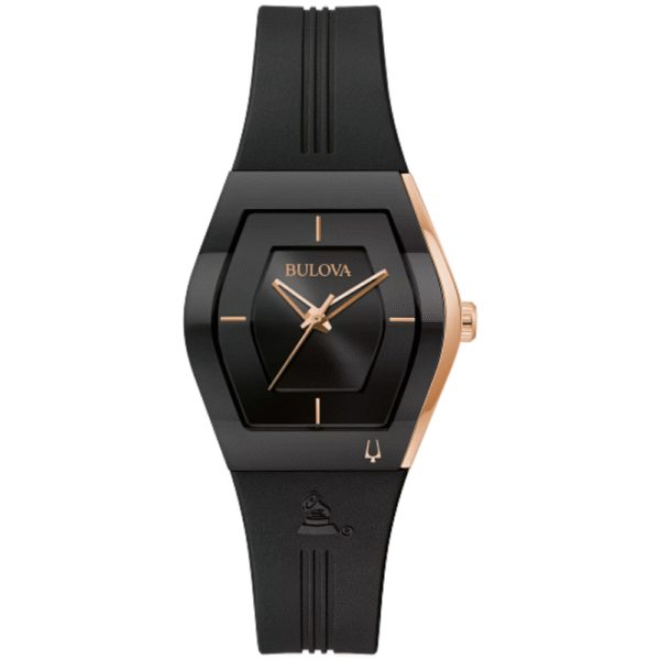 Bulova 97L163 Gemini Crystal Black Dial Silicone Ladies Watch