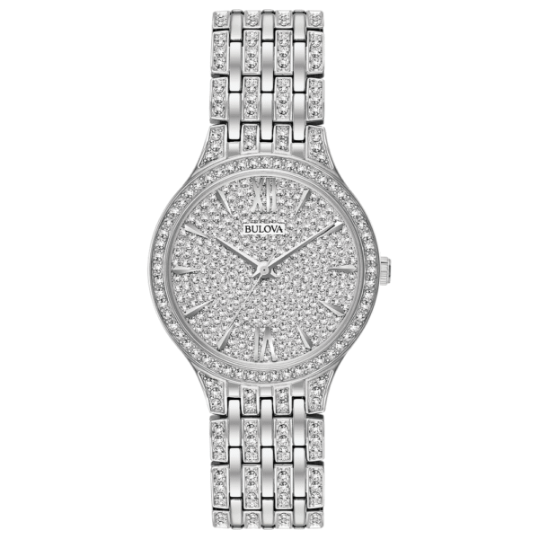 Bulova 96L243 Crystal Silver Dial Stainless Steel Ladies Watch