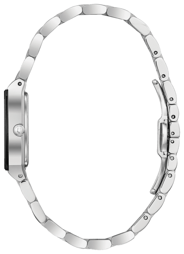 96P202 Bulova Quadra Diamond Black Dial Silver-Tone Ladies Watch - Image 2