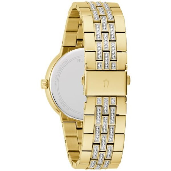 98K113 Bulova Crystal Gold-Tone Watch & Cross Pendant Necklace Box Set - Image 2
