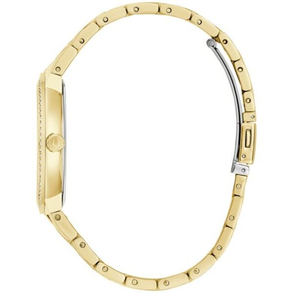 98K113 Bulova Crystal Gold-Tone Watch & Cross Pendant Necklace Box Set - Image 3
