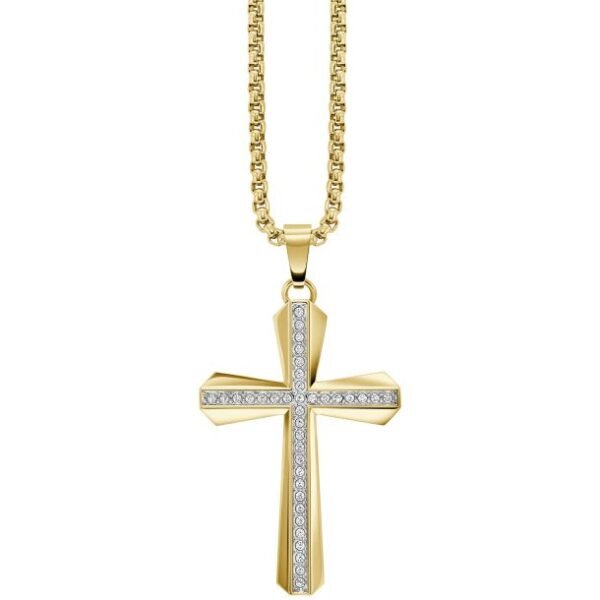 98K113 Bulova Crystal Gold-Tone Watch & Cross Pendant Necklace Box Set - Image 4