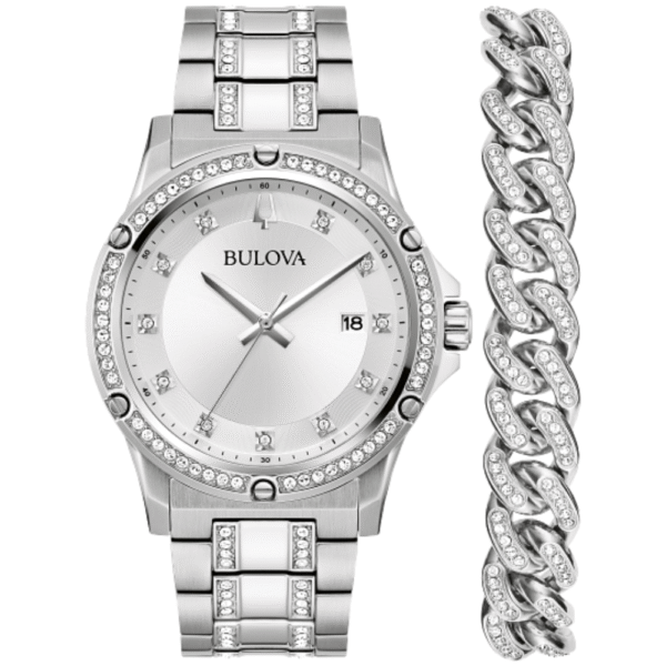 96K114 Bulova Bracelet Crystal Silver-Tone Dial Men's Watch