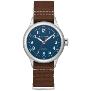 96A282 Bulova A-11 Hack Blue Dial Brown Automatic Men's Watch