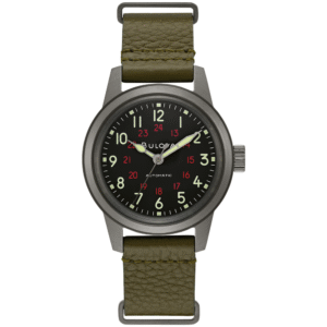 Bulova Hack Black Dial Green Leather Strap Automatic Men’s Watch – 98A255