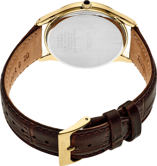 SRK050 Seiko Quartz White Dial Brown Leather Gold Men's Watch